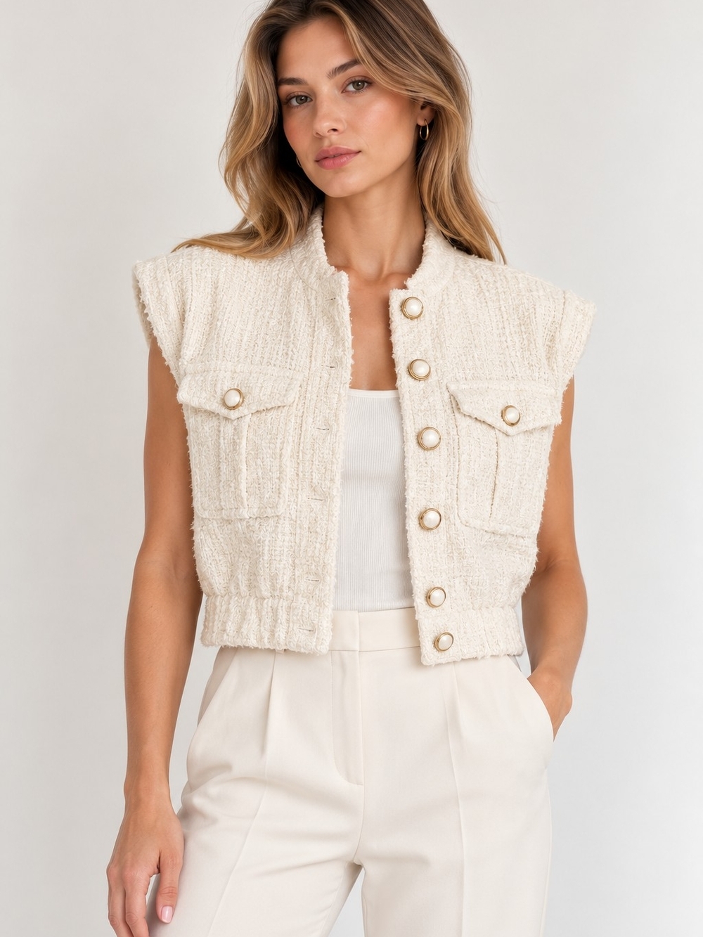Christian Lacroix Bouclé Tweed Cropped Vest Jacket Size S